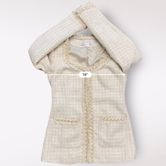 Boston Proper White Gold Tweed Blazer Jacket Chain Detail‎ Size 0 - Picture 4 of 9